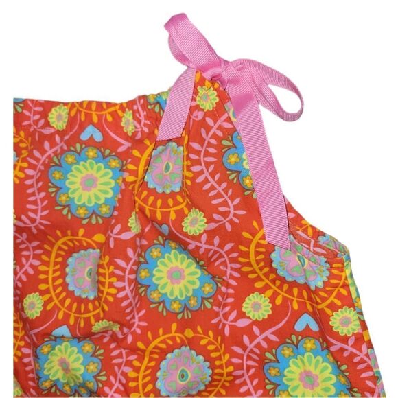 Hanna Andersson Red Pink Floral Ribbon Tie Pillow Case 100% Cotton Dress 120 6/7 - Picture 3 of 10